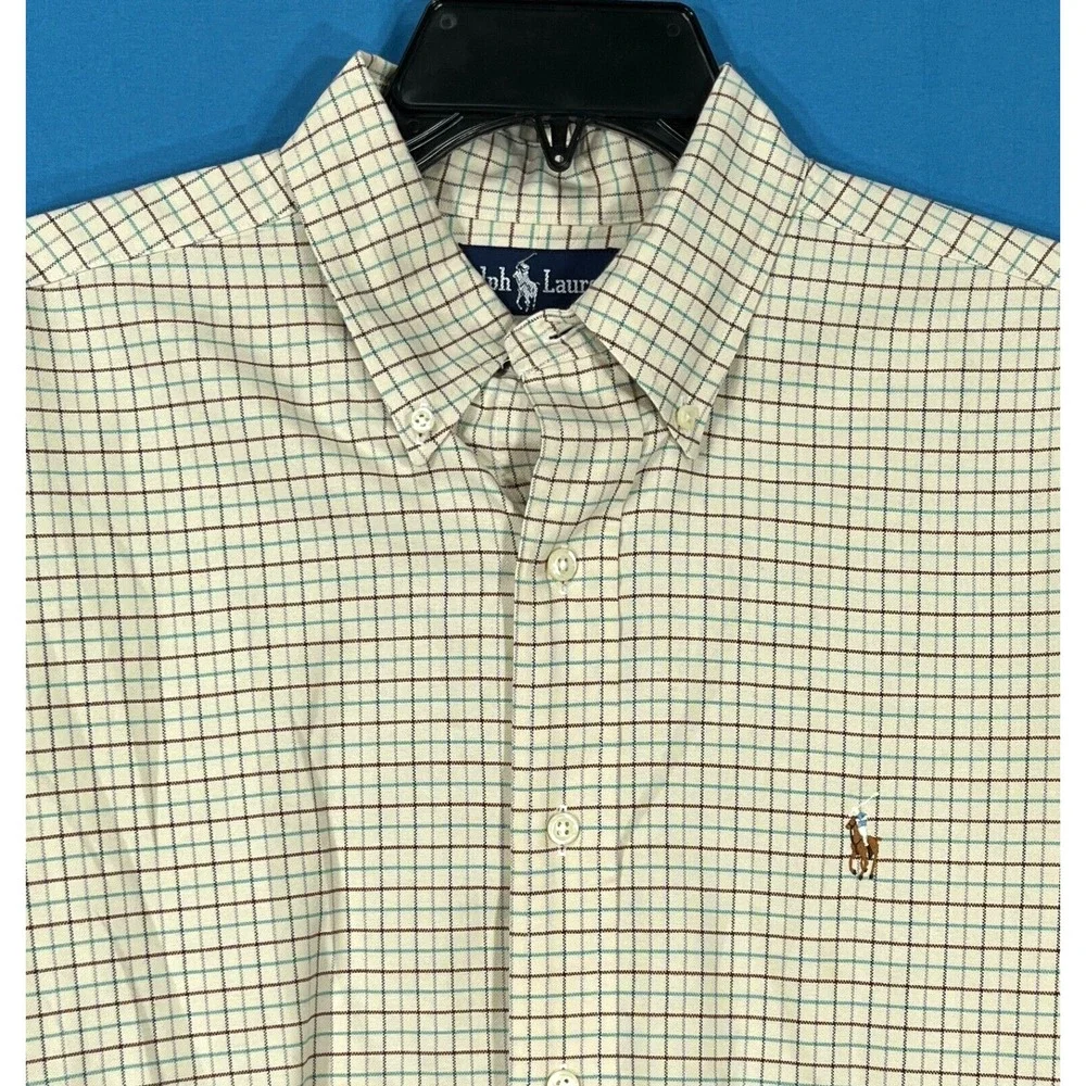 RALPH LAUREN POLO Ivory Graph Check DRESS SHIRT Sleeves Hemmed 2